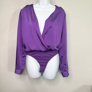 Capulet Bodysuit Womens Small Purple Long Sleeve Deep V Neck Snap Crotch  Blouse
